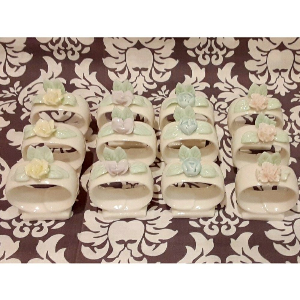 Porcelain Napkin Ring Holder with Floral Design